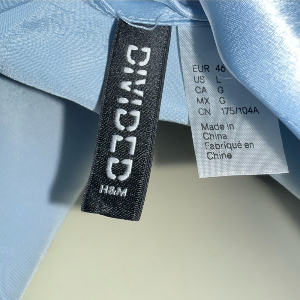 H&M Divided Satin Mini Slip Dress light blue Cowl Neck Backless Y2K Coquette L - Picture 9 of 11